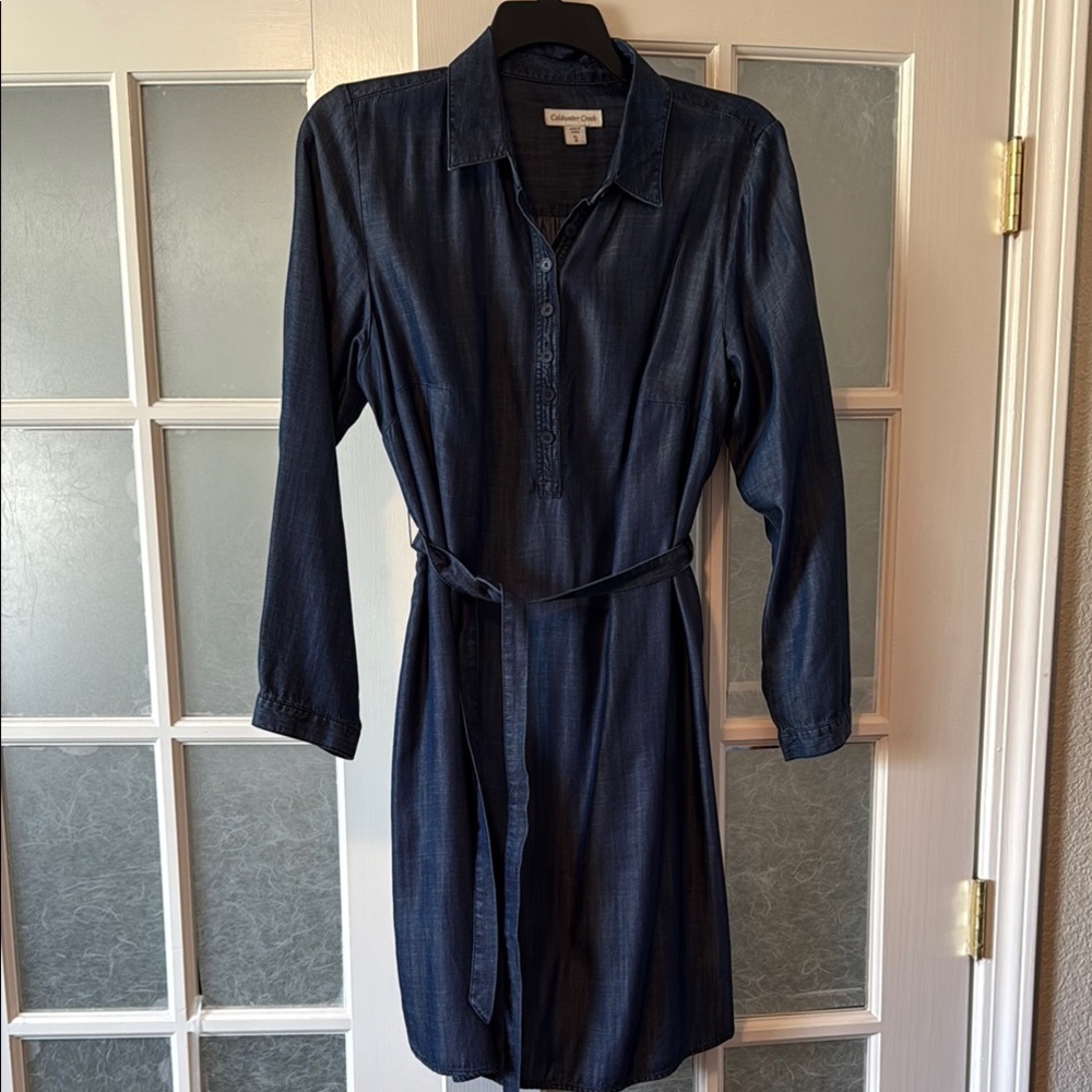 Coldwater Creek Blue Long Sleeve Notched Collar Dress
